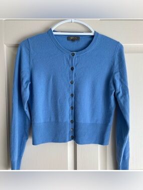 N. Peal Ivy Cropped Cashmere Sky Blue Button-Up Cardigan